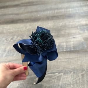 Handmade Designer Fascinator Headband With Blue Velvet Bow and Flower